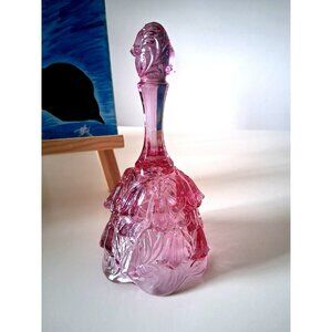 Vintage Fenton Art Glass Pink Bell With Floral Design SEE VIDEO